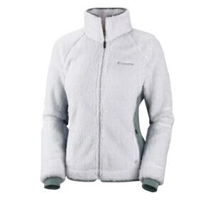 Columbia Size XS White and Gray Fleece Zip Up High Neck Jacket Outdoor Winter
